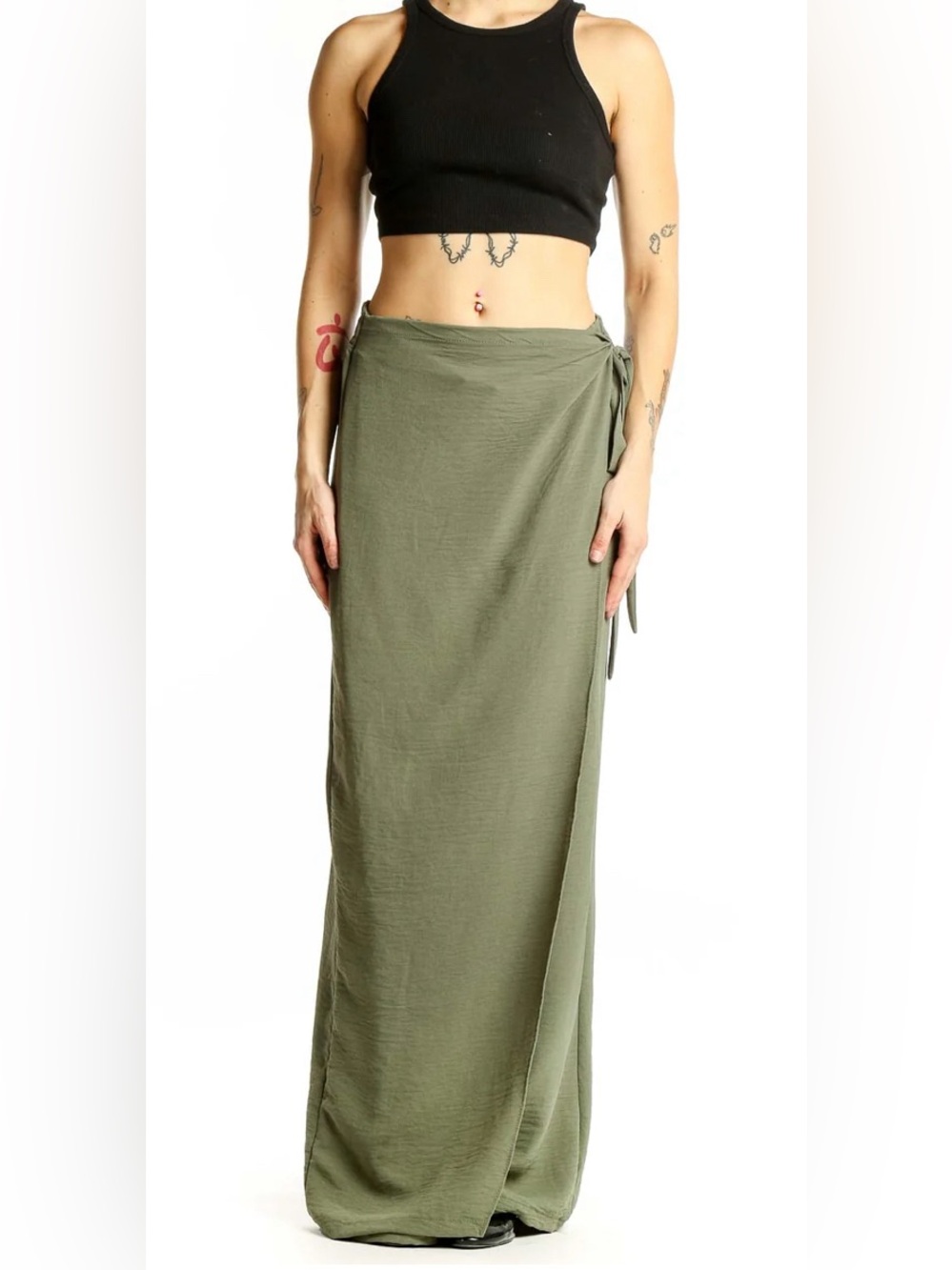 Zara Olive Green Wrap Front Wide Leg Pants/Wrap Skirt Medium